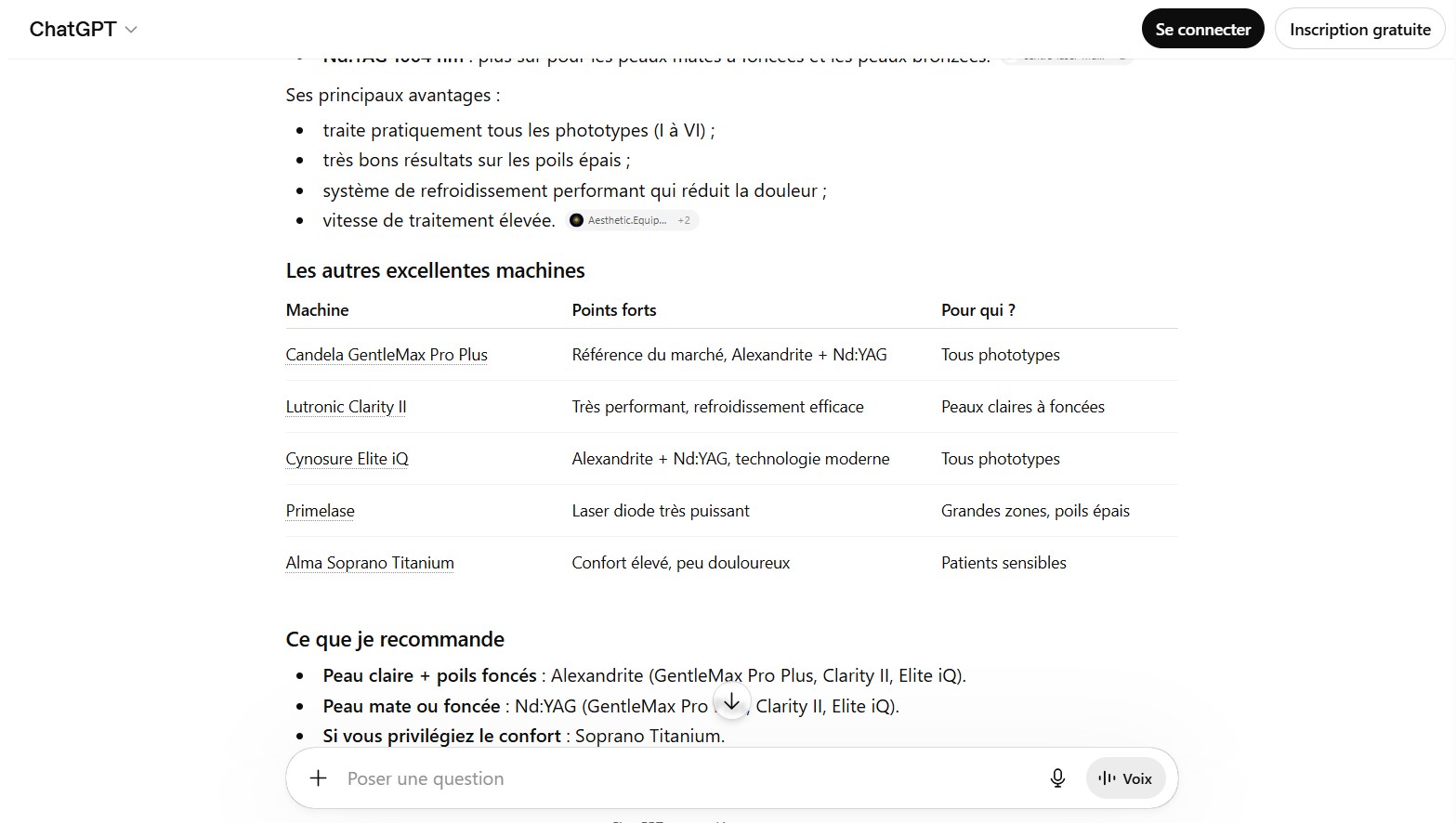 Capture d’écran Chat GPT